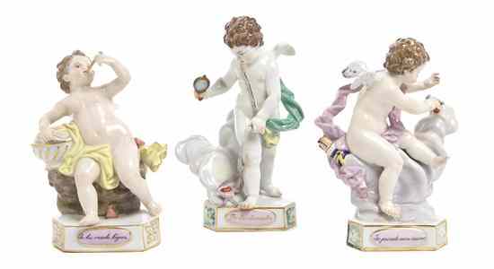 Appraisal: Three Meissen Porcelain Figures Je le drompte Je les rends