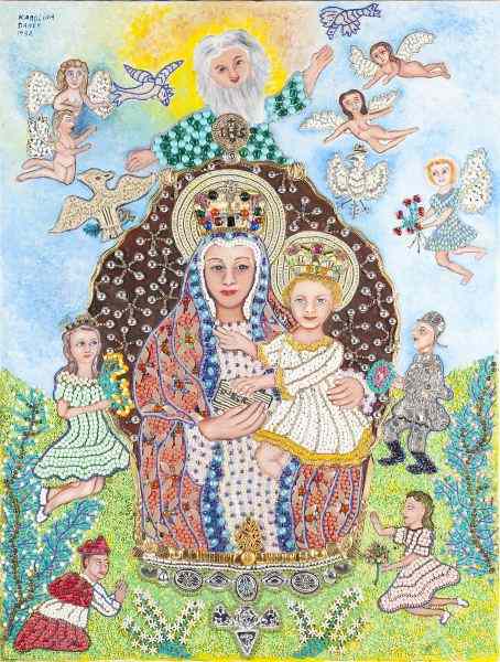 Appraisal: Folk Art Jeweled Icon by Karolina Danekmixed media on canvas