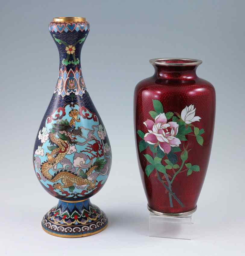 Appraisal: CLOISONNE VASES pieces total to include Ox Blood red background