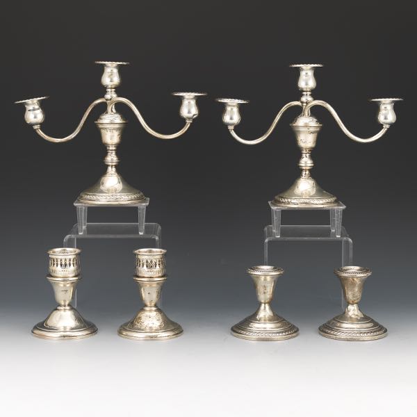 Appraisal: GROUP OF INTERCHANGEABLE STERLING CANDELABRA AND HOLDERS Including a pair