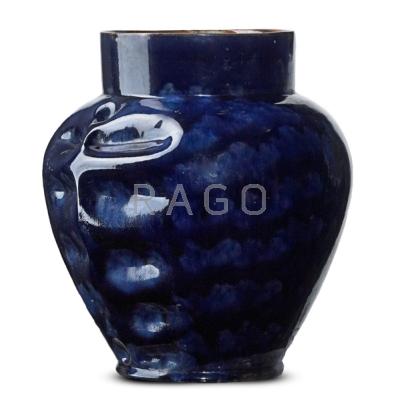 Appraisal: GEORGE OHR - Large two-sided vase with dimples mottled indigo