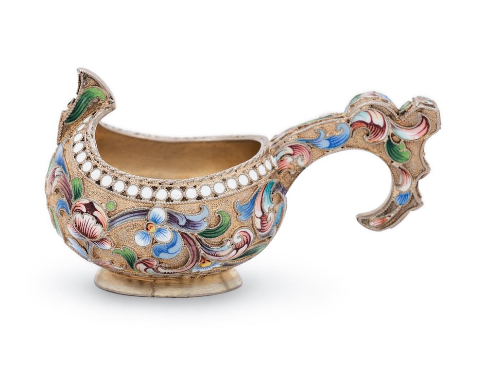 Appraisal: A Russian Silver-Gilt and Shaded Enamel Kovsh A Russian Silver-Gilt