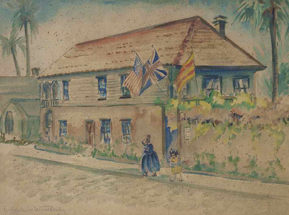 Appraisal: WEATHERBY Evelyn American - St Augustine Street Scene Watercolor sight