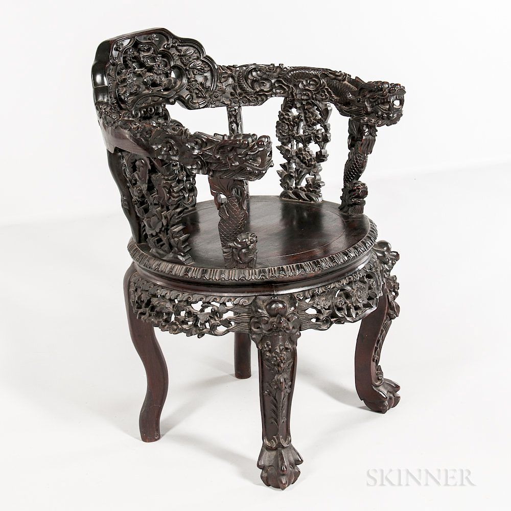 Appraisal: Rosewood Chair Rosewood Chair China th th century with round