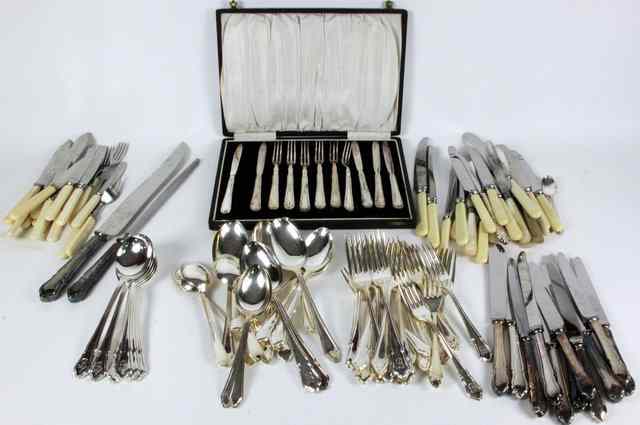 Appraisal: A quantity of plated cutlery initialled B six place settings