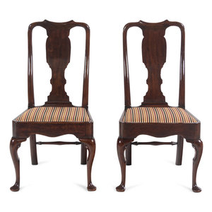 Appraisal: A Pair of Queen Anne Walnut Side Chairs Circa Height