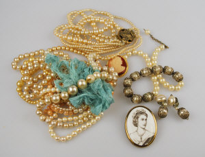 Appraisal: Collection of simulated pearl necklaces including one with matching earrings