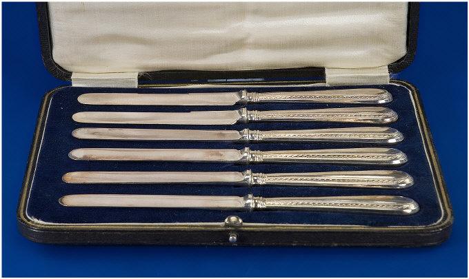 Appraisal: A Boxed Set of Six Silver Handled Butter Knives In