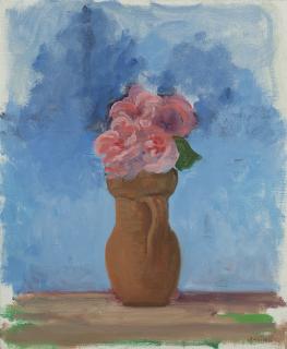 Appraisal: Paul Resika ''Roses and Sky'' pink roses in a vase