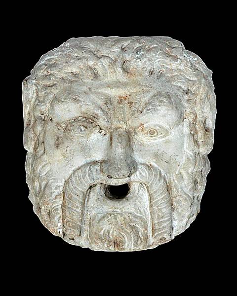 Appraisal: A Roman square shaped marble fountain mask The nearly square