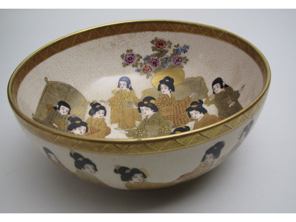 Appraisal: A Satsuma bowl painted with geisha before a table and