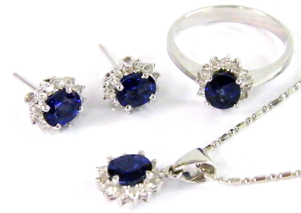 Appraisal: Suite of k white gold and sapphire jewellery comprising a