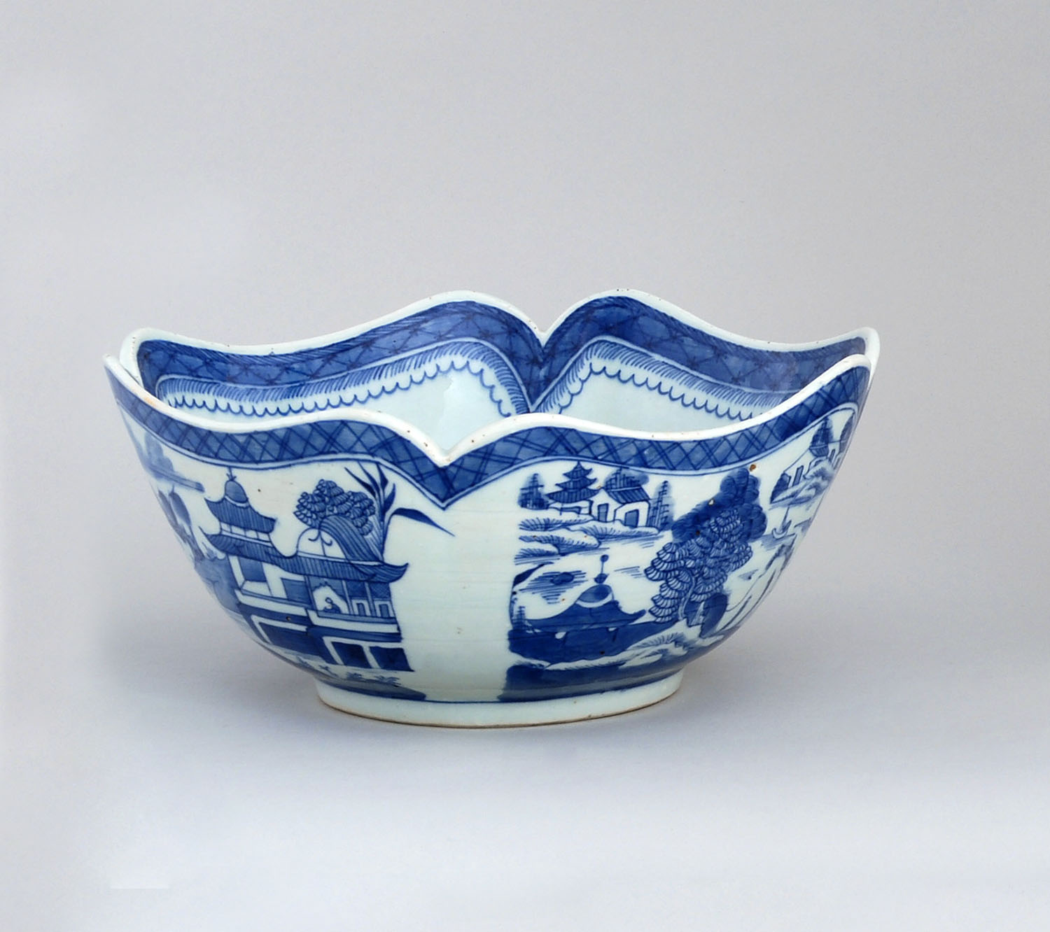 Appraisal: BLUE AND WHITE CANTON PORCELAIN CUT-CORNER BOWL Circa In square