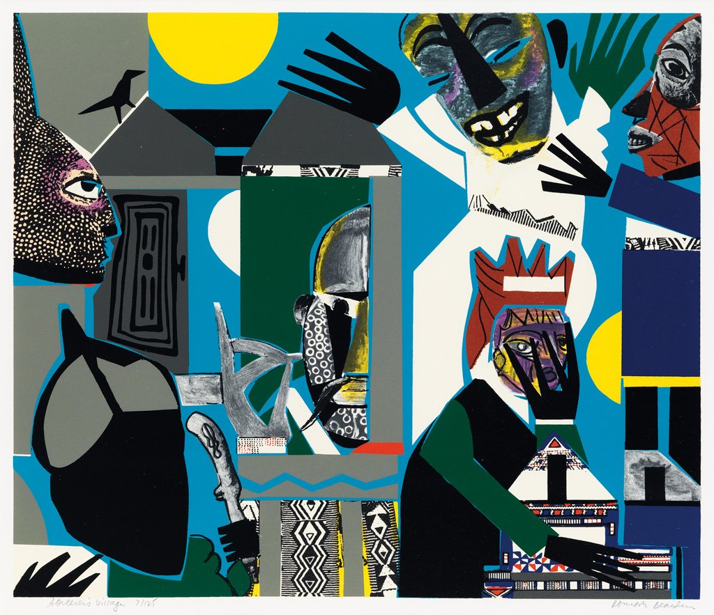 Appraisal: ROMARE BEARDEN - Sorcerer's Village Sorcerer Color screenprint x mm