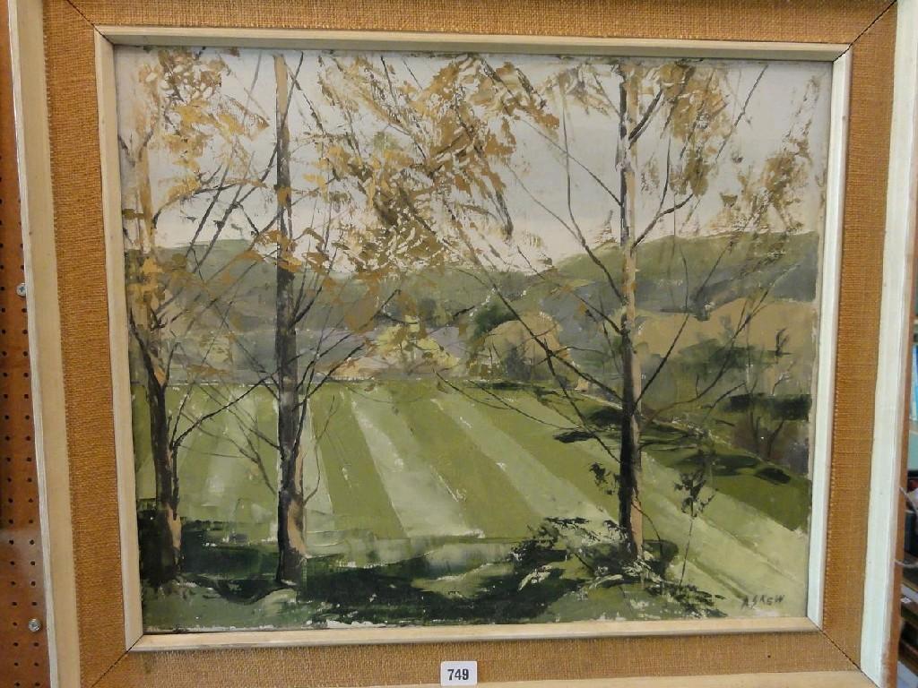 Appraisal: An oil painting on canvas of a landscape with mown