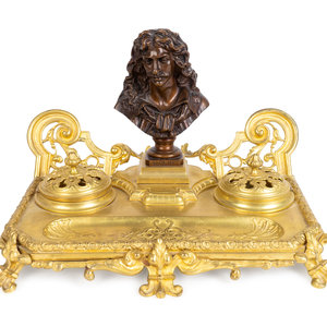 Appraisal: A Louis XV Style Gilt Bronze Encrier Mounted with Bronze