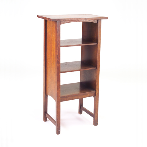 Appraisal: GUSTAV STICKLEY Magazine stand no with overhanging top three shelves