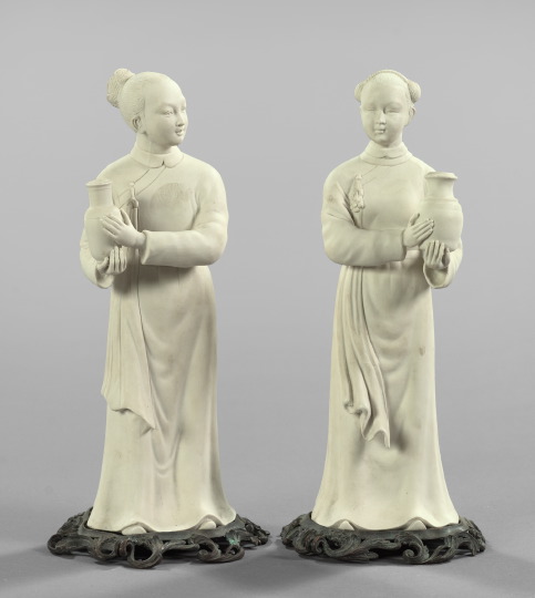 Appraisal: Pair of Continental Brass-Mounted White Biscuit Porcelain Figures of Chinese