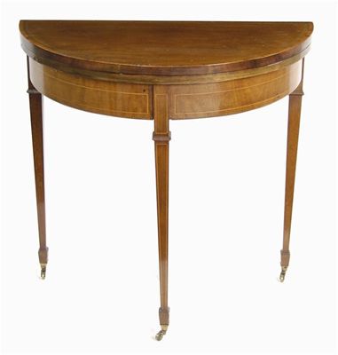 Appraisal: A late Victorian mahogany demi-lune card table with a rosewood