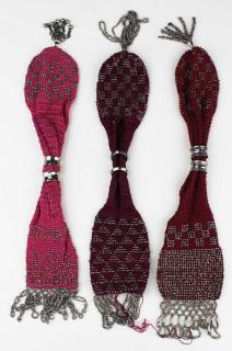 Appraisal: Th C Victorian Knitted Misers Purses With Metallic Beaded Fringe