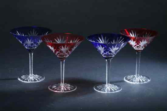 Appraisal: SET FOUR FABERG CRYSTAL ''ODESSA'' MARTINI GLASSES Including two red