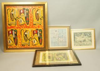 Appraisal: Lot ABRAHAM HANKINS Art Works Oil on Masonite Abstract Tribal