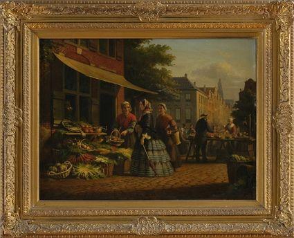 Appraisal: ATTRIBUTED TO AUGUSTE PIRON MARKET SCENE Oil on panel x