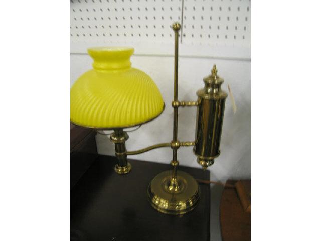 Appraisal: Brass Student Lamp yellow cased glass shade