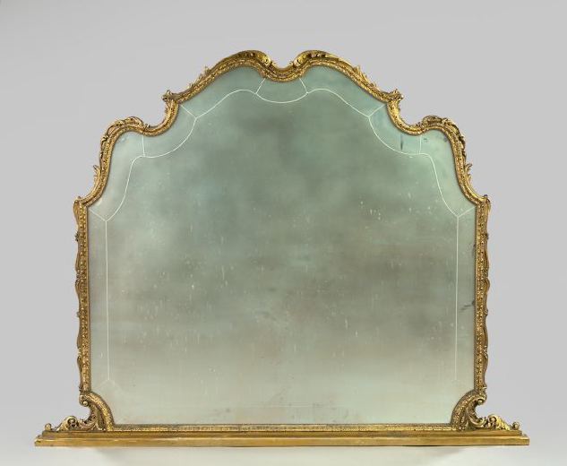 Appraisal: Monumental French Carved Giltwood and Plaster Overmantel Mirror second quarter