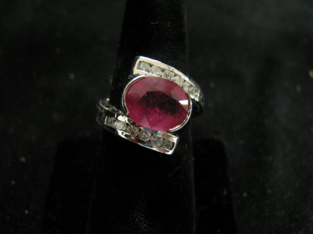 Appraisal: Ruby Diamond Ring carat rich red oval gem with diamonds