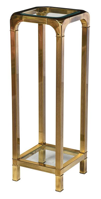 Appraisal: Mastercraft Brass and Glass Two Tier Pedestal modern unsigned attributed