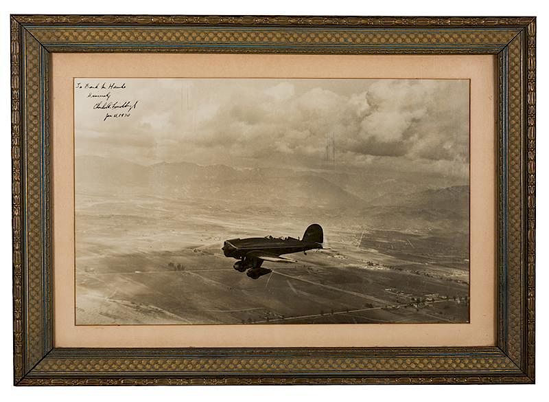 Appraisal: Outstanding Large Aviation Photograph Signed by Lindbergh to Frank Hawks