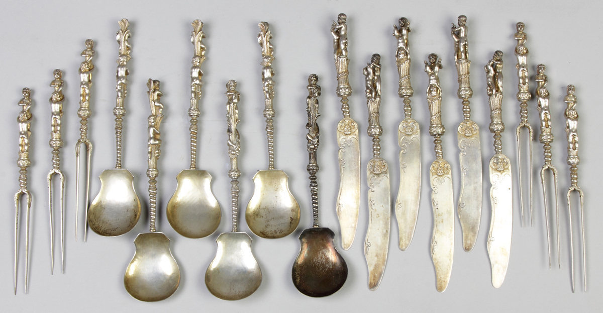 Appraisal: Pcs Figural Silver Flatware th cent silver Cherub handles pieces