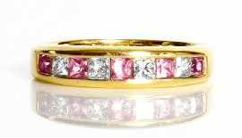 Appraisal: An ct gold pink sapphire and four diamond band total