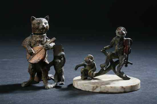 Appraisal: TWO AUSTRIAN COLD-PAINTED METAL MINIATURE FIGURE GROUPS OF ANIMAL MUSICIANS