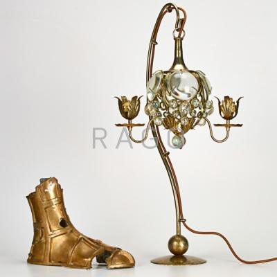 Appraisal: STEAM PUNK Brass and glass ball table lamp together with