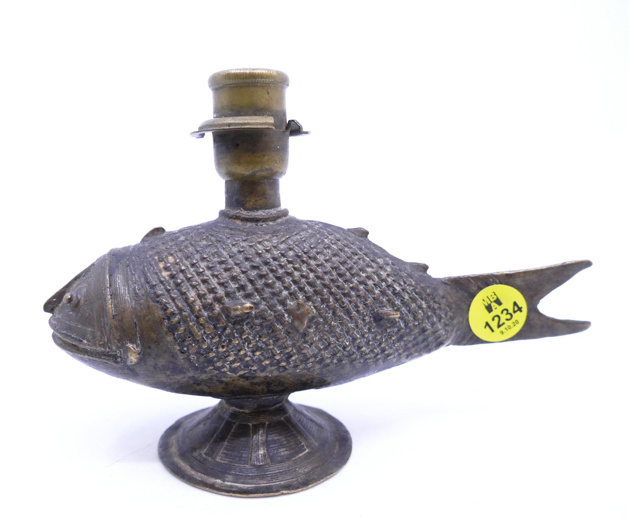 Appraisal: Old African Ashanti Bronze Fish Oil Lamp- ''