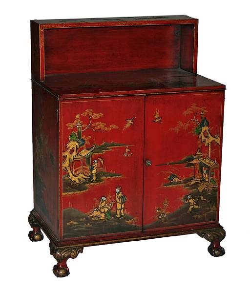 Appraisal: A Contemporary red lacquered chinoiserie cabinet height in width in