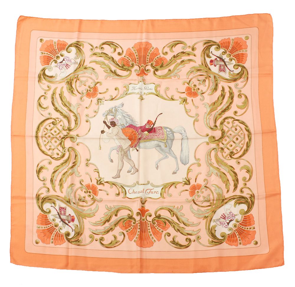 Appraisal: Hermes Cheval Turc Silk Scarf Hermes silk scarf Cheval Turc