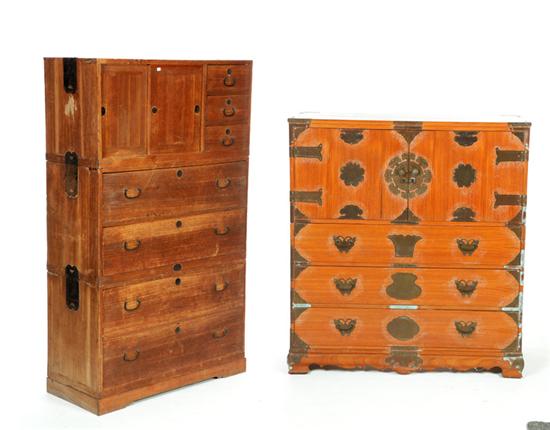 Appraisal: TWO STORAGE CABINETS Probably Korea th century softwood Three-piece with