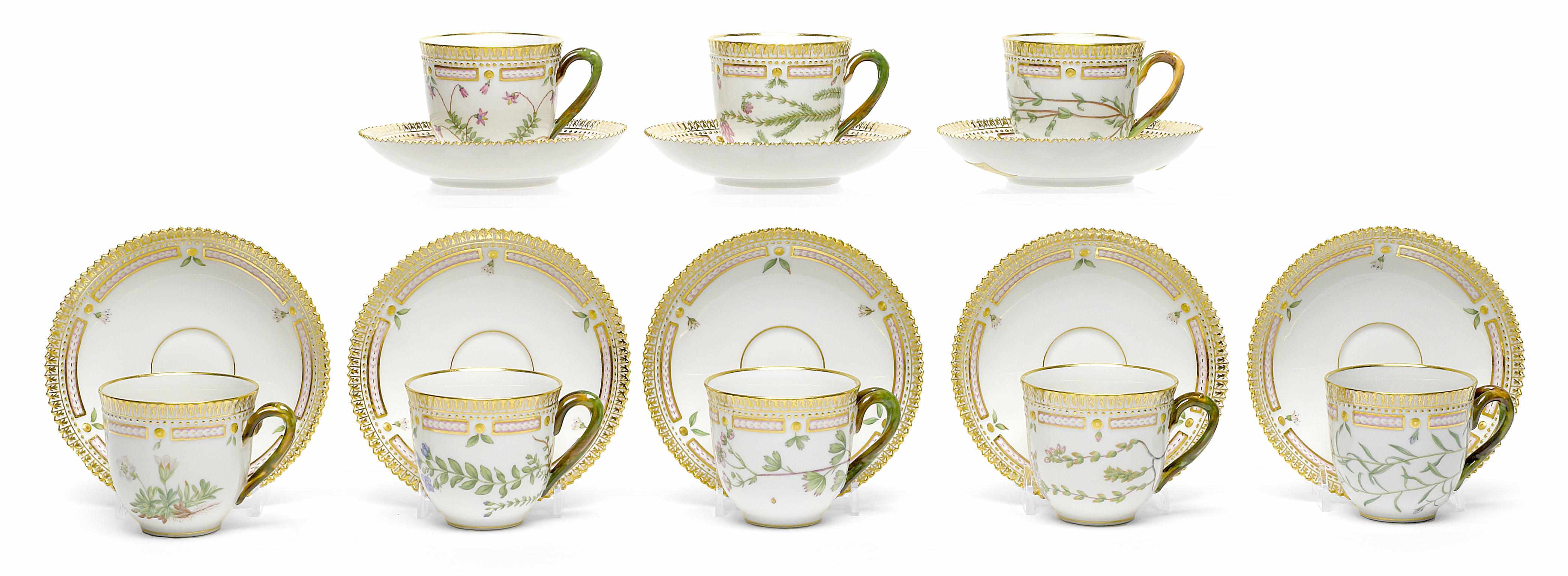 Appraisal: A set of eight Royal Copenhagen porcelain Flora Danica tea