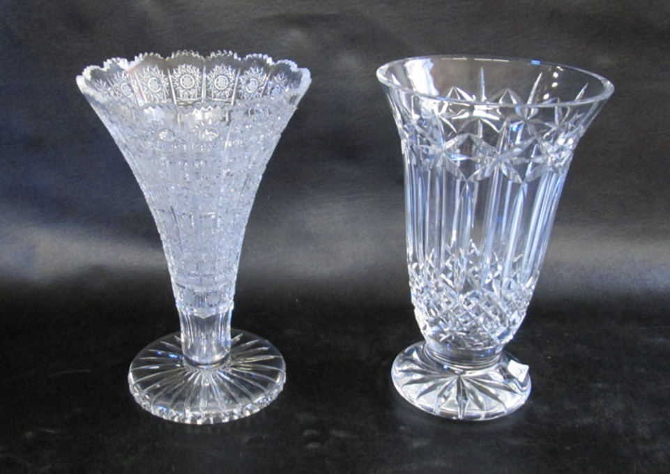 Appraisal: TWO CUT CRYSTAL FOOTED VASES Waterford Balmoral flower vase together