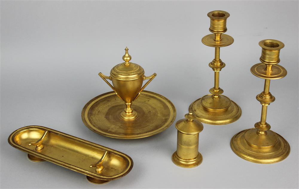 Appraisal: FIVE-PIECE GILT BRONZE DESK SET incised G marks to all