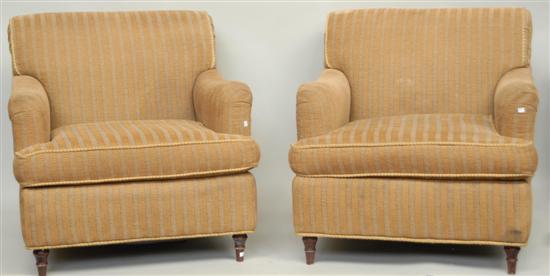 Appraisal: PAIR OF CLUB CHAIRS Each with rolled backs in gold