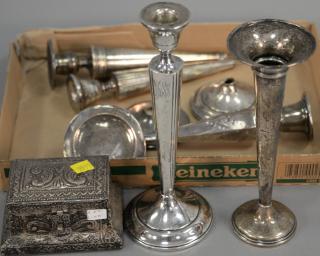 Appraisal: Group of weighted sterling pieces to include four candlesticks vase