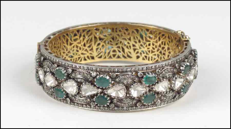 Appraisal: DIAMOND AND EMERALD BRACELET round and single cut diamonds total