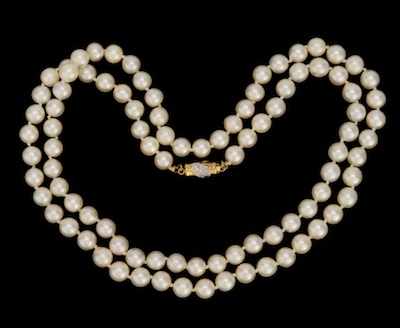 Appraisal: A Matinee Length Pearl Necklace k yellow gold and diamond