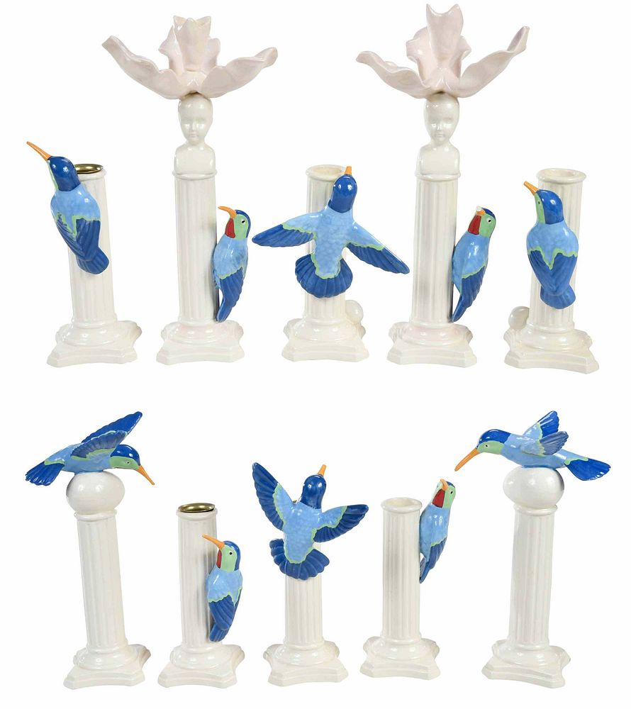 Appraisal: Set of Ten Figural Bird Candlesticks and Table Items st