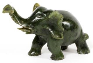 Appraisal: CHINESE CARVED GREEN JADE MINIATURE ELEPHANT CHINESE CARVED GREEN JADE