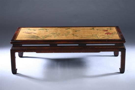 Appraisal: CHINESE LOW TABLE Rectangular top with floral decoration on ochre